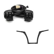 Set: Handlebar Ape Hanger Fat B2 1-1/4" Height 14" fits for Harley Davidson by Craftride Black + Handlebar Control Switch fits for Harley Davidson Dyna Street Bob 06-11 black Craftride