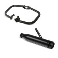 Set: Engine Guard compatible with Harley Davidson Street 750/ Rod 15-20 Craftride SR1 Black + Craftride Exhaust for Cruiser Rear Silencer Straight black CB6926