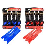 Set: Automatic Straps Set with ratchet and hooks incl 4x load loops in red + Straps Set with ratchet and hooks incl 4x load loops in blue