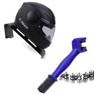 Set: Motorradhelm Halterung HH1 Wandhalterung in schwarz + Reinigungsbürste Motorradkette blau_1