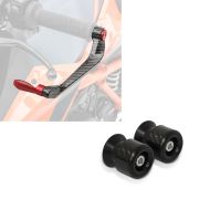 Set: Lever Guard Brake and Clutch Handguard Protection X6 red + Swing arm protectors - Paddock stand bobbins M6-8 carbon