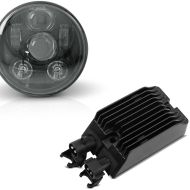 Set: LED Scheinwerfer 5,75 Zoll für Harley Hauptscheinwerfer schwarz + Spannungsregler für Harley- Sportster 14-20 Gleichrichter Laderegler_1