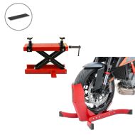 Set: Hebebühne Mini-Lift Scherenheber inkl. Gummimatte bis 500kg in rot + Motorradwippe Easy-Plus Motorradständer bis 21 Zoll rot_1