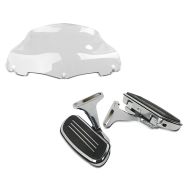 Set: Sozius Trittbretter Harley Touring 93-21 CF2 mit Halter chrom + Windschild Wave 9" für Harley- Electra-Street Glide 14-20 klar_1
