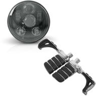 Set: LED Scheinwerfer 5,75 Zoll für Harley Hauptscheinwerfer schwarz + Fussrasten Fahrer-Sozius für Harley-Davidson FP18 chrom_1