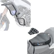 Set: Engine Guard Set compatible with Yamaha Tenere 700 19-24 upper and lower crash bars + Air cushion Tourtecs Air Deluxe M Comfort seat cushion in