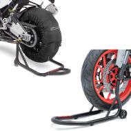 Set: Reifenwärmer Set Billown 60-80-95 °C für Vorderrad Hinterrad 17 Zoll + Montageständer Vorderrad Fork Motorradständer mit Dornaufnahme matt_1