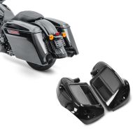 Set: Seitenkoffer Stretched für Harley Touring Modelle 2014-2021 Black + Beinschild für Harley Touring Modelle 2014-2021 belüftet schwarz_1
