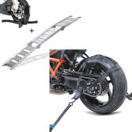 Set: Auffahrrampe Alu CS3 + Motorradwippe Easy Plus klappbar max. 270kg + Hinterrad Zurrgurt mit 4x Ratschen-Spanngurten Set Abspanngurt_1