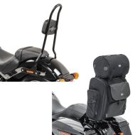 Set: Sissy bar compatible with Harley Davidson Softail Low Rider / S 18-24 Craftride SRL black + Motorbike Sissy Bar Bag Craftride SXL Rear tail bag with Roll Bag in black