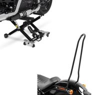 Set: Hebebühne Mid-Lift XL Motorradheber bis 500kg in schwarz + Sissybar für Harley Softail Street Bob 18-20 Tampa XL schwarz_1