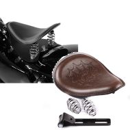 Set: Bobber Solositz mit Grundplatte in schwarz + Bobber Schwingsattel Skull mit Federn für Custombikes in braun_1