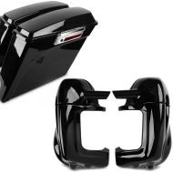 Set: Seitenkoffer Set Harley Touring 94-13 Stretched 35Ltr in schwarz + Beinschild für Harley Touring Modeelle 1983-2013 belüftet schwarz_1
