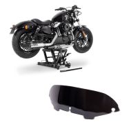 Set: Hebebühne Mid-Lift L Motorradheber für Harley und Chopper bis 680 kg + Windschild 4,5" für Harley- Electra-Street Glide 96-13 schwarz_1