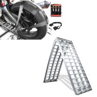 Set: Alu Auffahrrampe V, bis 680 kg, klappbar, für Motorrad, Scooter, Quad + Hinterrad und Lenker Zurrgurt mit 4x Ratschen-Spanngurten Set_1
