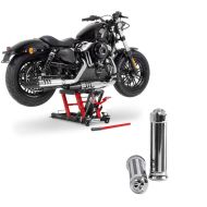 Set: Hebebühne Mid-Lift L Motorradheber für Harley und Chopper bis 680 k + Griffe CG15 Lenkergriffe 1 Zoll CNC Aluminium in chrom_1
