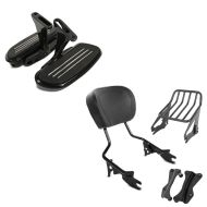 Set: Sissybar mit Gepäckträger W1 und Montagekit für Harley Touring 14-21 + Sozius Trittbretter Harley Touring 93-21 CF2 mit Halter schwarz_1