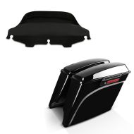 Set: Seitenkoffer Set Harley Touring 94-13 Stretched 35Ltr Black Latch + Windschild Wave 8" für Harley- Electra-Street Glide 96-13 schwarz_1