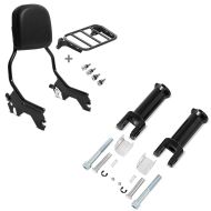 Set: Sissybar für Harley Low Rider / S 18-20 R1 mit Gepäckträger + Sozius Fussrasten-Halter für Harley Softail Low Rider S 20-21 schwarz_1