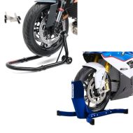 Set: Montageständer Vorderrad Racing S Motorradständer V-Aufnahme + Motorradwippe Easy-Plus Motorradständer bis 21 Zoll blau_1