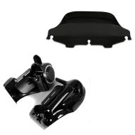 Set: Beinschild für Harley Touring Modelle 1983-2013 mit Lautsprecher + Windschild Wave 8" für Harley- Electra-Street Glide 96-13 schwarz_1