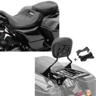 Set: Sitzbank RH3 für Harley Touring 09-21 Komfortsitzbank in schwarz + Sissybar mit Gepäckträger AW und Montagekit für Harley Touring 14-21_1