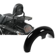 Set: Sissy Bar CSS Fix für Harley Dyna Fat Bob 10-17 mit Gepäckträger schwarz Craftride + Front-Fender 21" Wrap für Harley Dyna Fat Bob schwarz Craftride_1