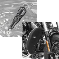 Set: Stoßdämpfer 10,5 Zoll Harley Sportster 883 Iron 09-20 Federbeine von Craftride schwarz + Sturzbügel Spritzschutz für Harley Davidson Sportster 883 Iron 09-20 Beinwärmer Craftride_1