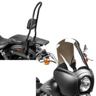 Set: Sissybar für Harley Davidson Street Bob 09-17/LR Craftride Fast Rider-XL inkl. Gepäckträger schwarz + Frontverkleidung für Harley Dyna Street Bob 06-17 Craftride MG5 mit Scheibe schwarz-matt rauchgrau_1