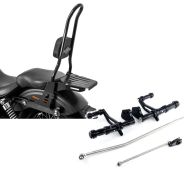 Set: Sissybar für Harley Davidson Street Bob 09-17/LR Craftride Fast Rider-XL inkl. Gepäckträger schwarz + Vorverlegte Fußrastenanlage für Harley Dyna Street Bob 06-17 Craftride schwarz_1