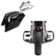 Set: Seitenkoffer für Harley Davidson Softail Deluxe 05-17 Craftride Stretched LB inkl. Kofferträger + Sturzbügel für Harley Davidson Softail Deluxe 2005-2017 Craftride Mustache chrom_1