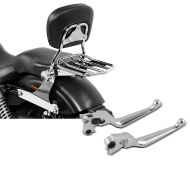 Set: Sissybar Harley Dyna Modelle 2006-2017 Craftride Fast Driver-M Flex inkl. Gepäckträger chrom + Bremshebel und Kupplungshebel-Set Grip für Harley Davidson Dyna Super Glide Custom 05-15 chrom Craftride_1