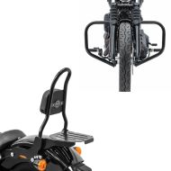Set: Sissy bar CSM with luggage rack fits for Harley Softail 18-24 black Craftride + Engine Guard fits for Harley Davidson Softail Standard 20-24 HB4 black Crash Bar Craftride