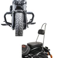 Set: Sturzbügel Mustache II für Harley Davidson Sportster 1200 Custom 04-20 Schutzbügel schwarz Craftride + Sissybar Tall Harley Sportster 1200 Custom 04-20 Craftride Rider-XXL chrom_1