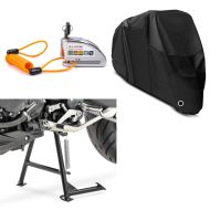 Set: Set Hauptständer ConStands und Bremsscheibenschloss Alarm mit Erinnerungskabel Tourtecs für Triumph Tiger 1050/ Sport 07-20 + Abdeckplane Triumph Tiger 1050 / Sport / 800 XC / XR Craftride XL in schwarz_1