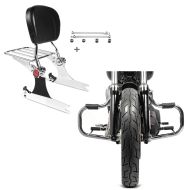 Set: Sissybar Harley Dyna Super Glide Custom 06-15 Craftride Fast Driver-L Flex inkl. Gepäckträger chrom + Sturzbügel für Harley Davidson Dyna Super Glide Custom 06-15 Craftride Mustache chrom_1
