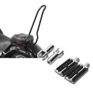 Set: Sissybar für Harley Davidson Fat Boy 00-17 Tampa schwarz Craftride + Sozius Fussrasten Set mit Halter für Harley Fat Boy 00-17 CR1 chrom Craftride_1