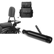 Set: Sissybar CL + Hecktasche für Indian Scout / Sixty 15-21 mit Gepäckträger Craftride + Craftride Endschalldämpfer Indian Scout Auspuff Straight schwarz_1