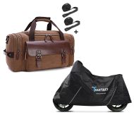Set: Hecktasche für Vespa GTS 300 Craftride RT3 inkl. Spanngurte braun + Motorrad Abdeckplane Vespa GTS 300 / GTS 250 / GTS 125 Tourtecs L schwarz_1