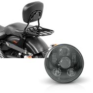 Set: Sissybar Harley Dyna Street Bob 06-17 Craftride Fast Driver-M Flex inkl. Gepäckträger schwarz + Hauptscheinwerfer LED 5,75 Zoll für Harley Dyna Street Bob 06-17 schwarz von Craftride_1