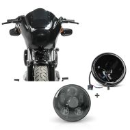 Set : Headlight Fairing MG8 for Dyna Street Bob 06-17 Windshield smoke Craftride + LED Headlight 5.75" Inch Set for Dyna Street Bob 06-17 black Craftride C6