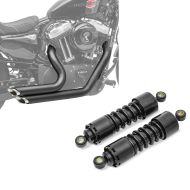 Set: Craftride Auspuff Harley Sportster 883 Iron 09-13 Short-Shot Schalldämpfer Set schwarz + Stoßdämpfer 11 Zoll Harley Sportster 883 Iron Federbeine von Craftride schwarz_1