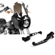 Set: Frontverkleidung für Harley Dyna Low Rider / Street Bob Craftride MG5 mit Scheibe schwarz-rauchgrau + Bremshebel und Kupplungshebel Set Edge Cut Harley Davidson Dyna Street Bob 06-17 schwarz Craftride_1