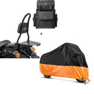 Set: Sissybar CSM + Hecktasche für Harley Softail Street Bob 18-21 abnehmbar mit Gepäckträger Craftride + Abdeckplane Harley Softail Street Bob / Fat Bob / 114 Craftride XXL in schwarz-orange_1