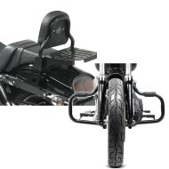 Set: Sissy Bar CSS Fix für Harley Dyna Fat Bob 10-17 mit Gepäckträger schwarz Craftride + Sturzbügel für Harley Davidson Dyna Fat Bob 08-17 Craftride Mustache schwarz_1