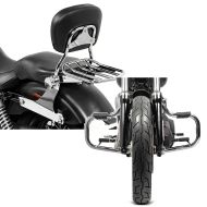 Set: Sissybar Harley Dyna Modelle 2006-2017 Craftride Fast Driver-M Flex inkl. Gepäckträger chrom + Sturzbügel für Harley Davidson Dyna Super Glide Custom 06-15 Craftride Mustache chrom_1