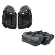 Set: Beinschild für Harley Davidson Street Glide 14-21 Craftride mit Lautsprecher schwarz + Innentasche Seitenkoffer für Harley Street Glide 06-21 Craftride 19Ltr schwarz_1