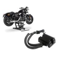 Set: Hebebühne Harley Davidson XR 1200 / X ConStands Mid-Lift L in schwarz + Spannungsregler für Harley-Davidson Sportster 09-13 Gleichrichter Laderegler Craftride_1