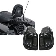 Set: Sissy Bar CXS Fix für Harley Street Glide 14-21 mit Gepäckträger schwarz Craftride + Beinschild für Harley Davidson Street Glide 14-21 Craftride mit Lautsprecher schwarz_1