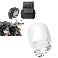 Set: Sissybar SB1 + Hecktasche für Harley Sportster 1200 Custom 04-20 abnehmbar mit Gepäckträger Craftride chrom + Windschild für Harley-Davidson Sportster 1200 Custom 96-18 Craftride_1
